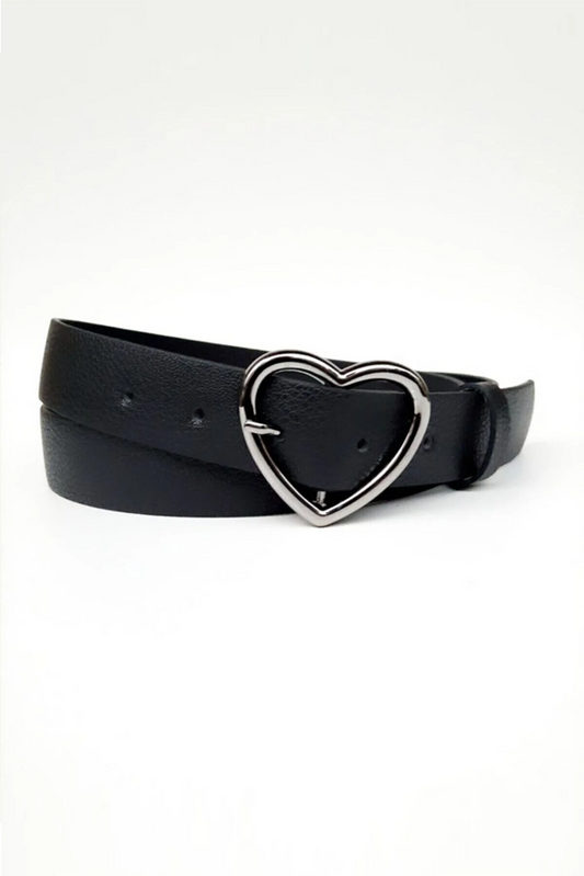 Women’s Black Belt with Heart-Shaped Buckle