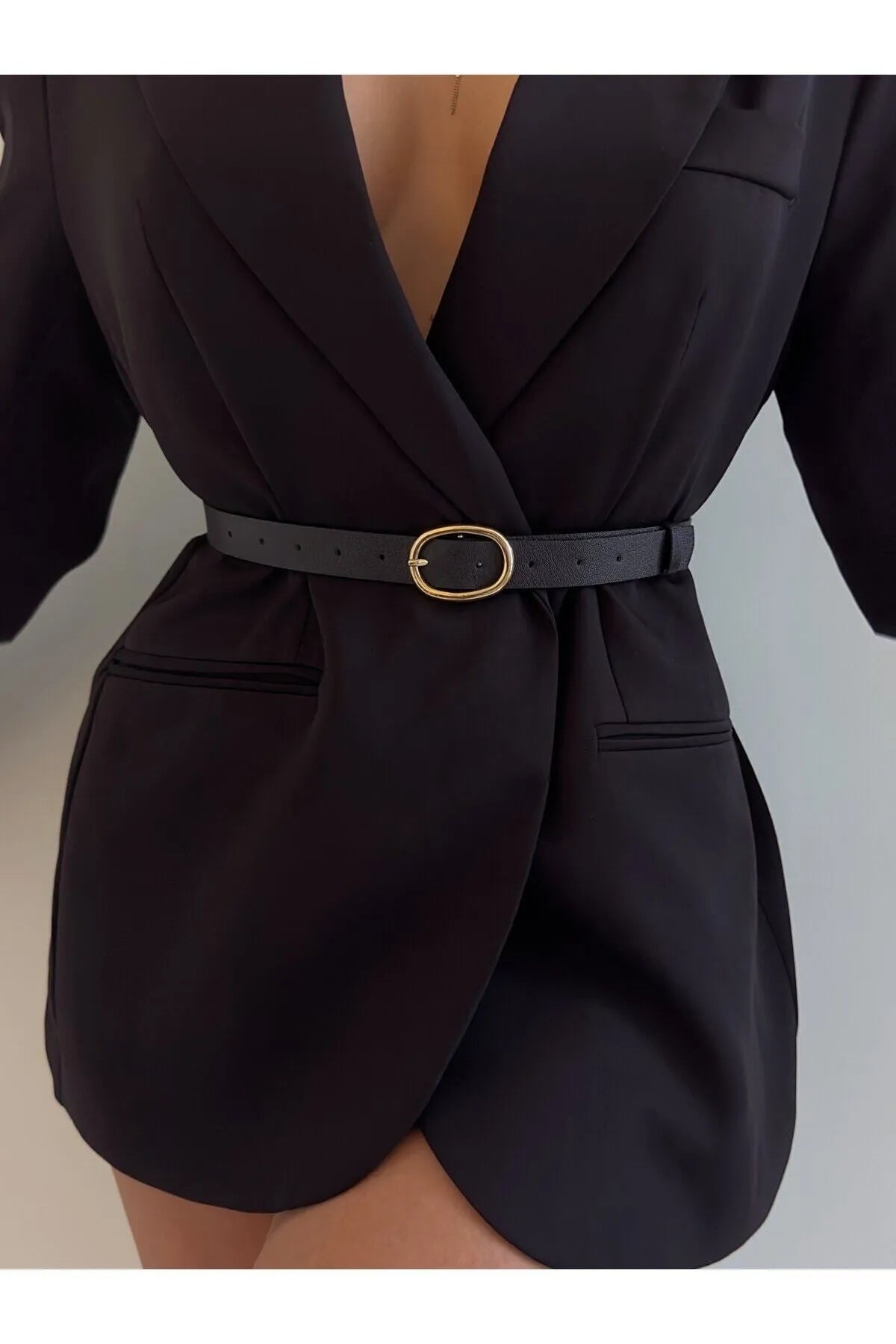 Women's Black Oval Buckle  Belt