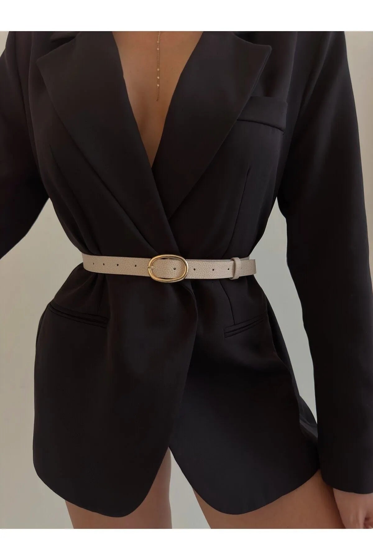 Women's Beige Oval Buckle  Belt