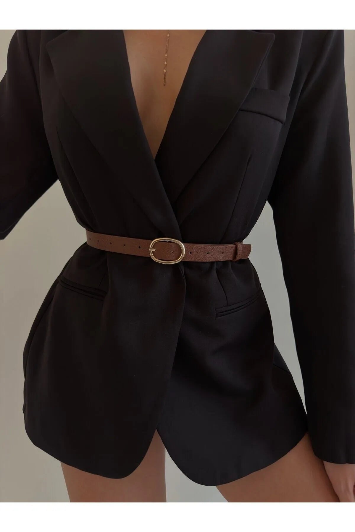 Women's Brown Oval Buckle  Belt