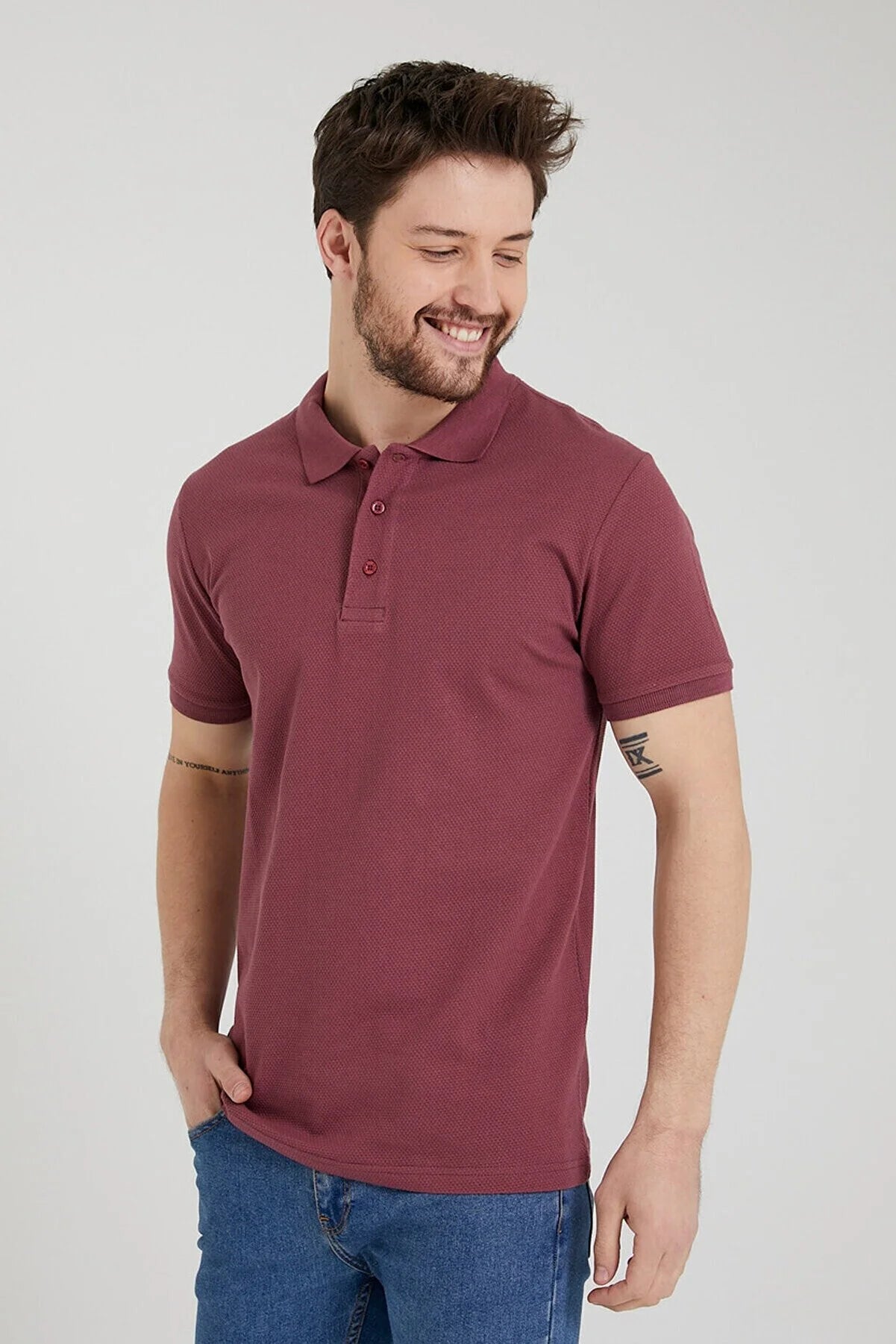 Men's Honeycomb Pique Fabric Slim Fit 100% OrganicCotton Polo T-Shirt