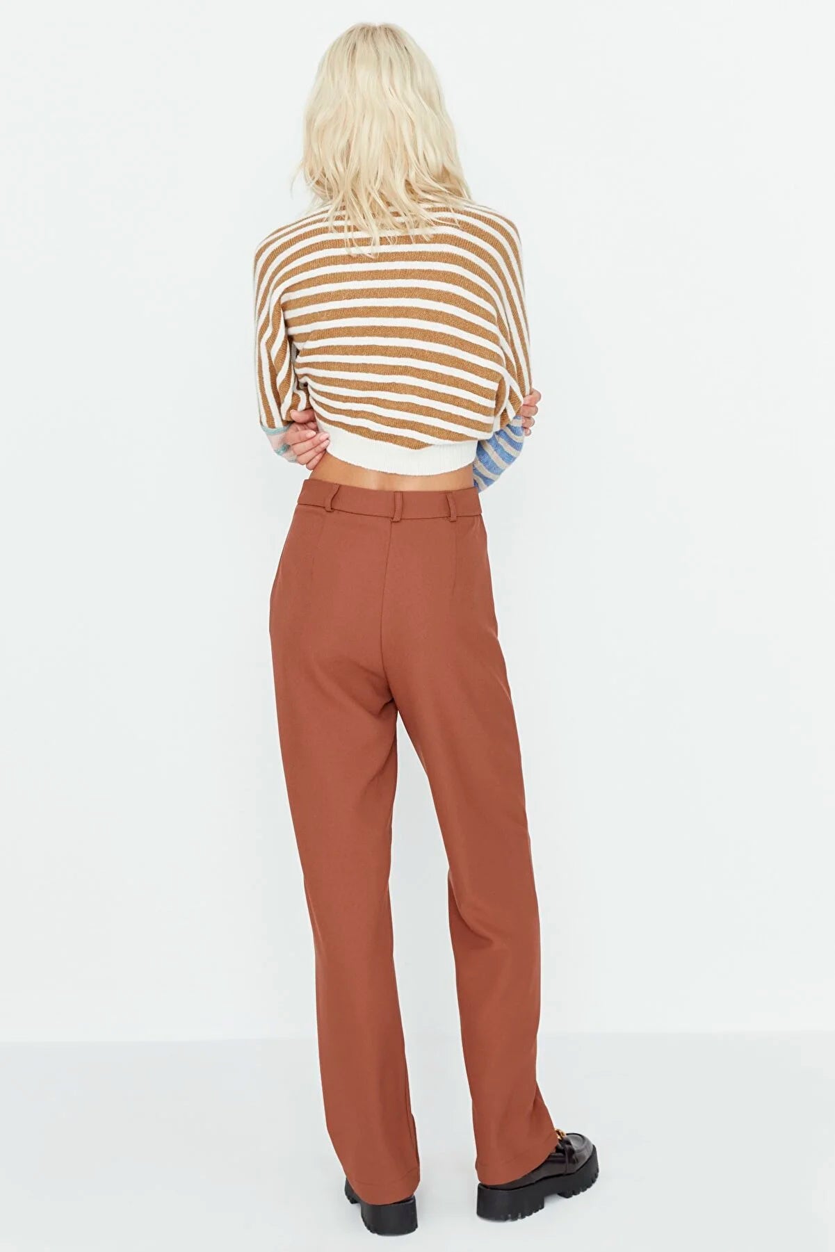 Women's Straight High-Waist Brown Pants