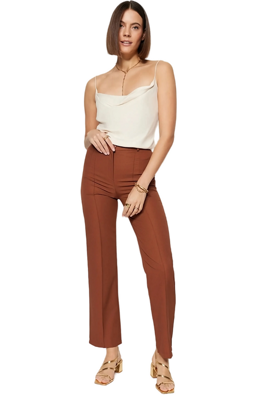 Women's Straight High-Waist Brown Pants