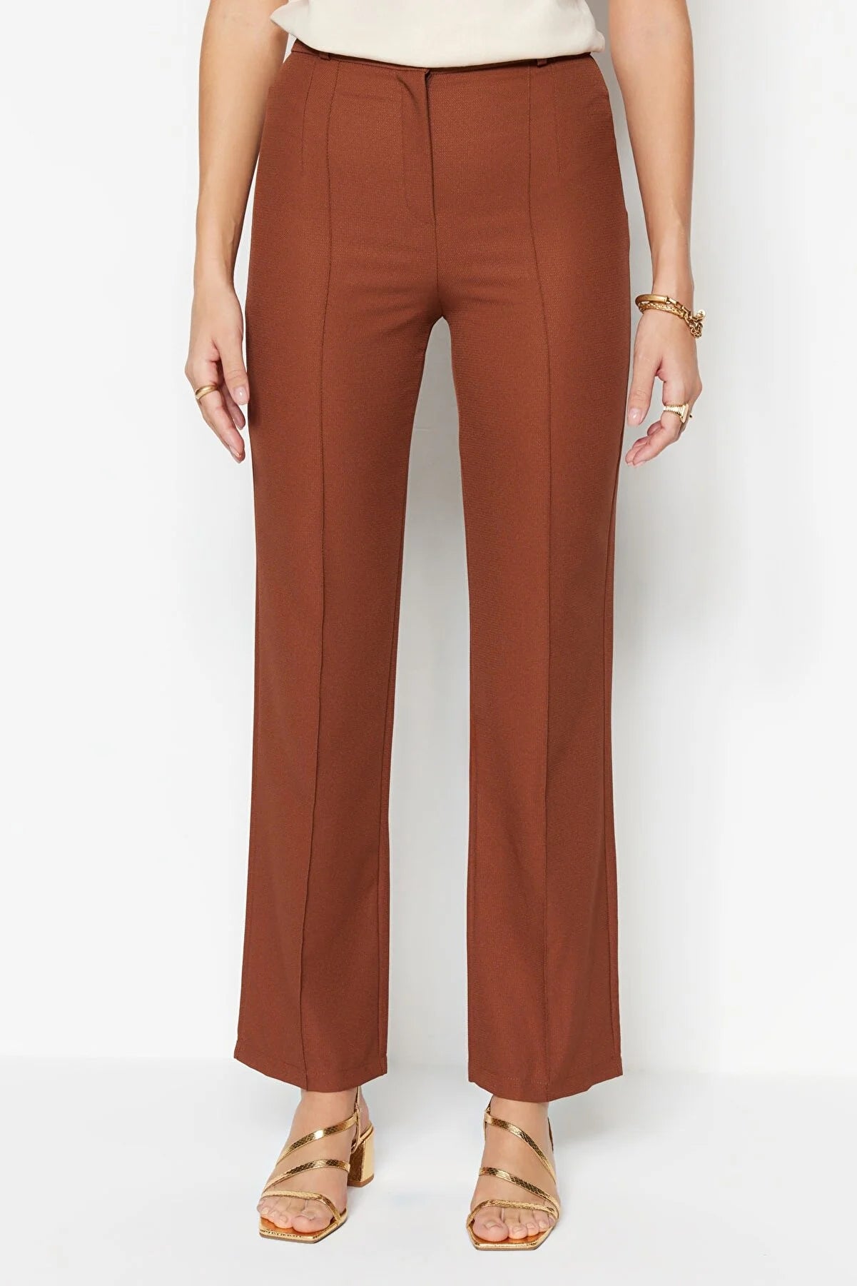 Women's Straight High-Waist Brown Pants