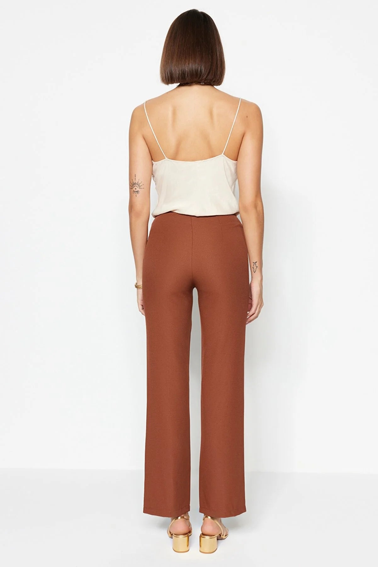 Women's Straight High-Waist Brown Pants