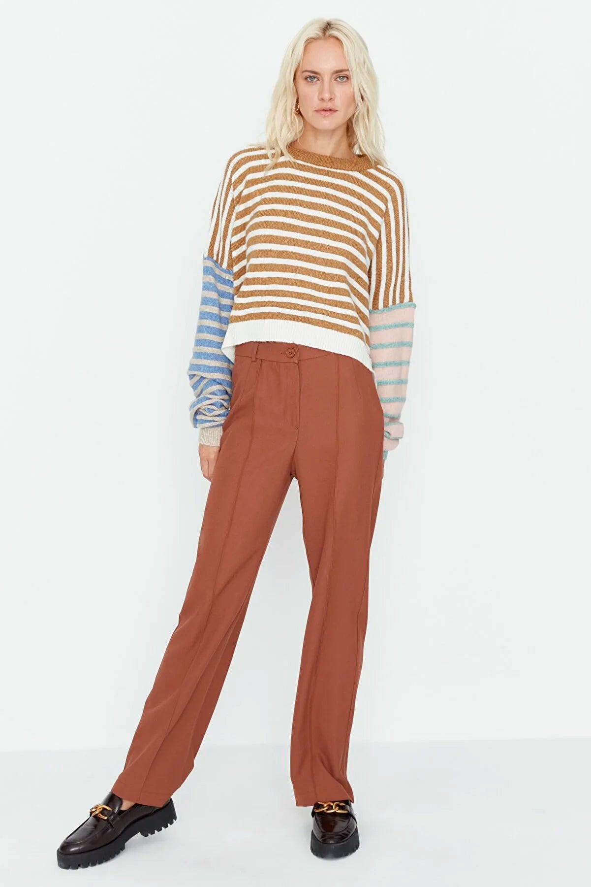 Women's Straight High-Waist Brown Pants