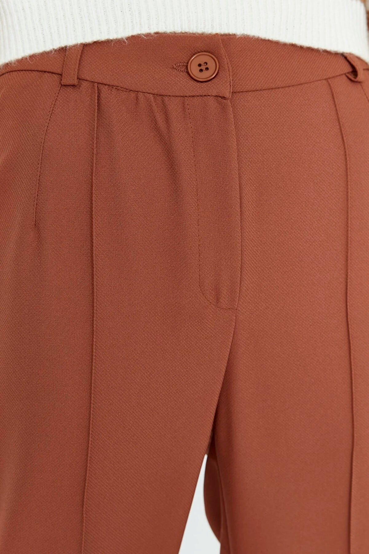 Women's Straight High-Waist Brown Pants