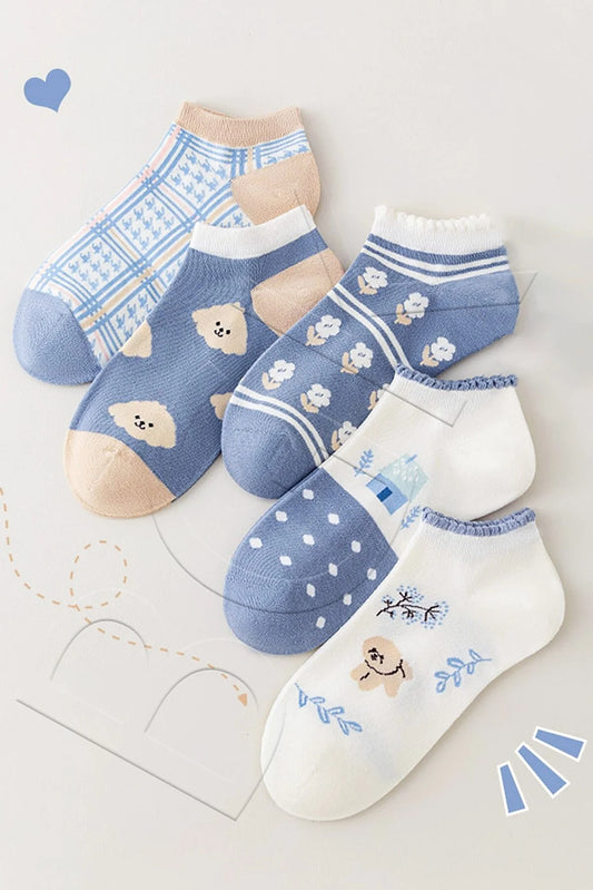 Women's Patterned Blue Socks (5 pairs)