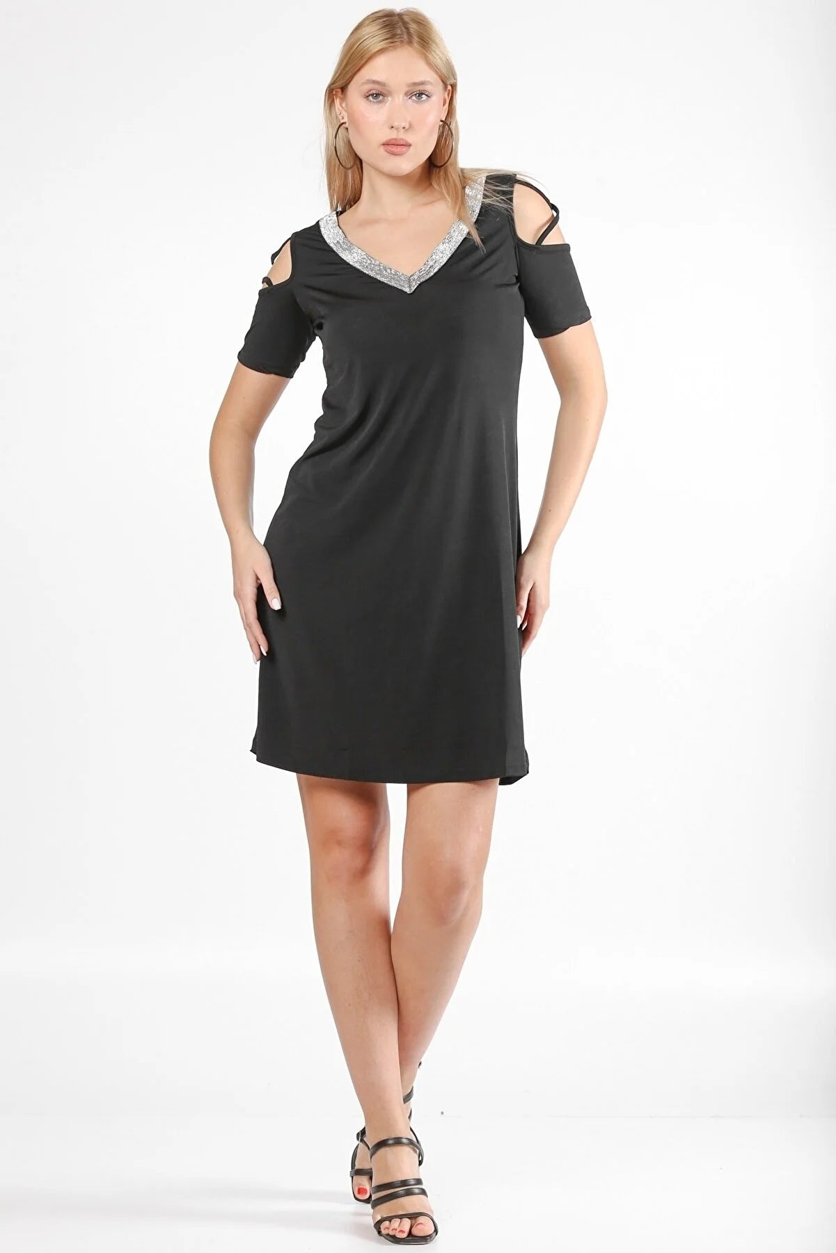 Women's Black V-Neck Mini Dress