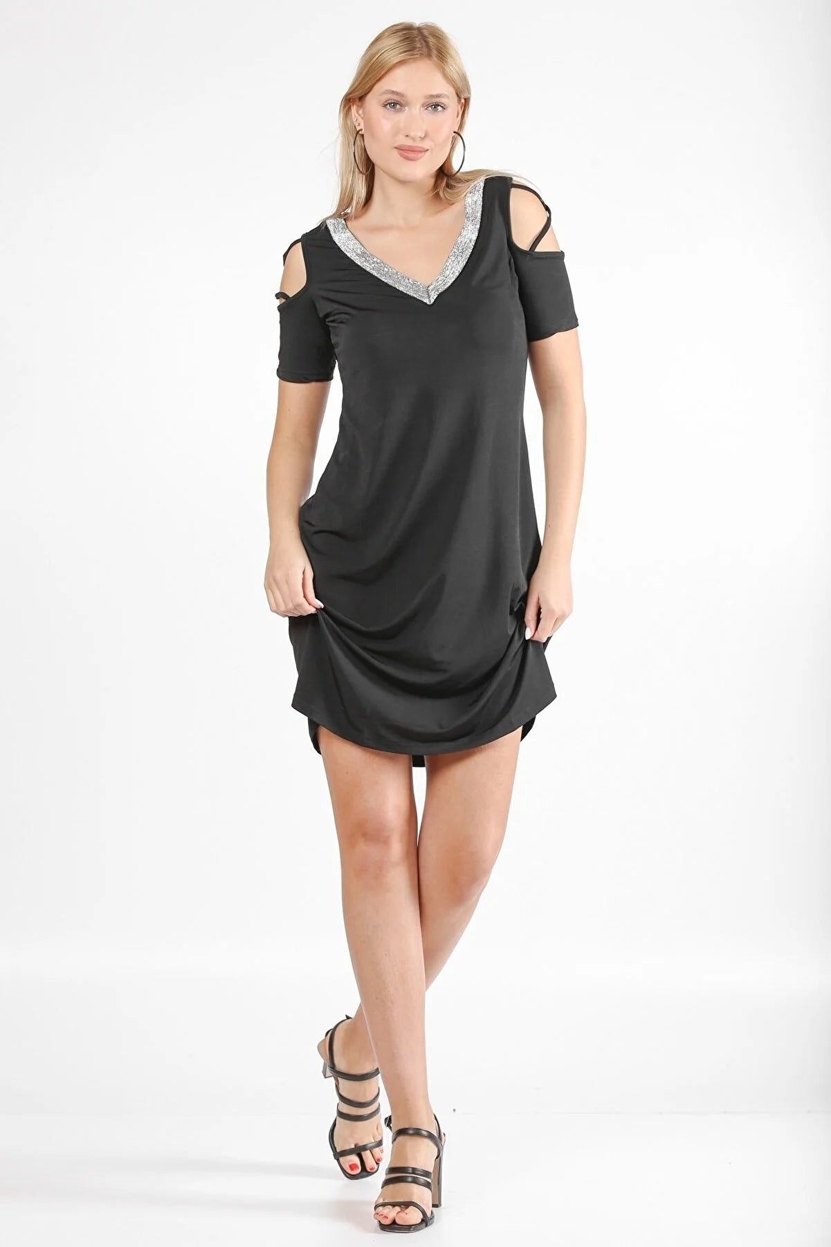 Women's Black V-Neck Mini Dress