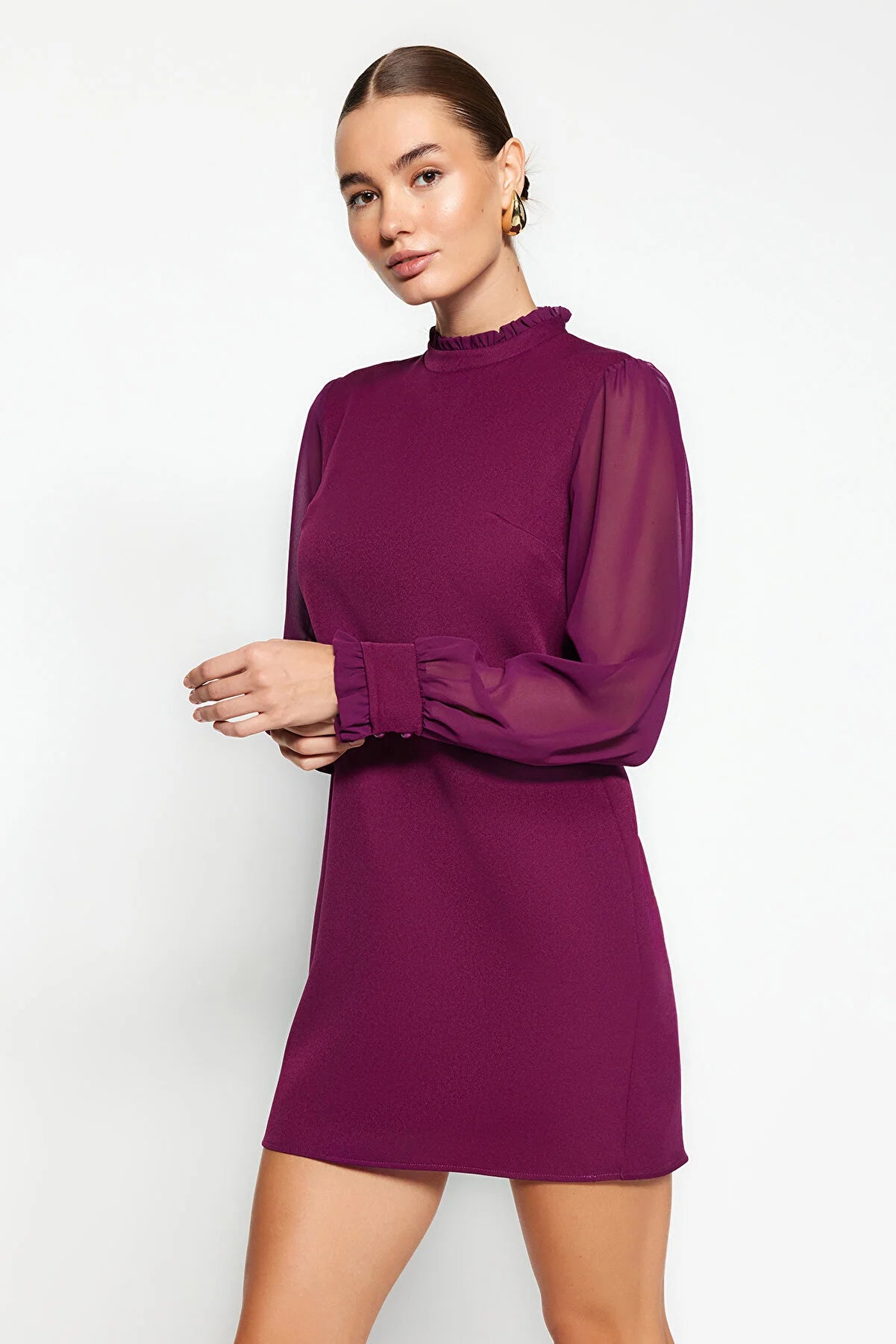 Women's Purple Oversized Straight-Cut Mini Length Dress