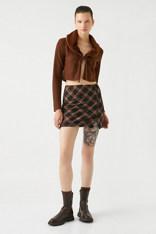 Women's Slit Detailed Plaid Mini Skirt