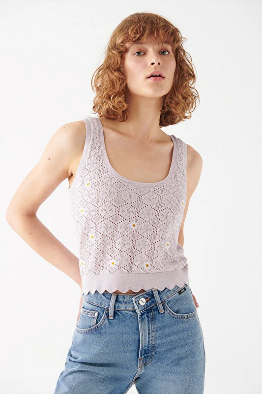 Women's Embroidery Detailed Lilac Knitwear