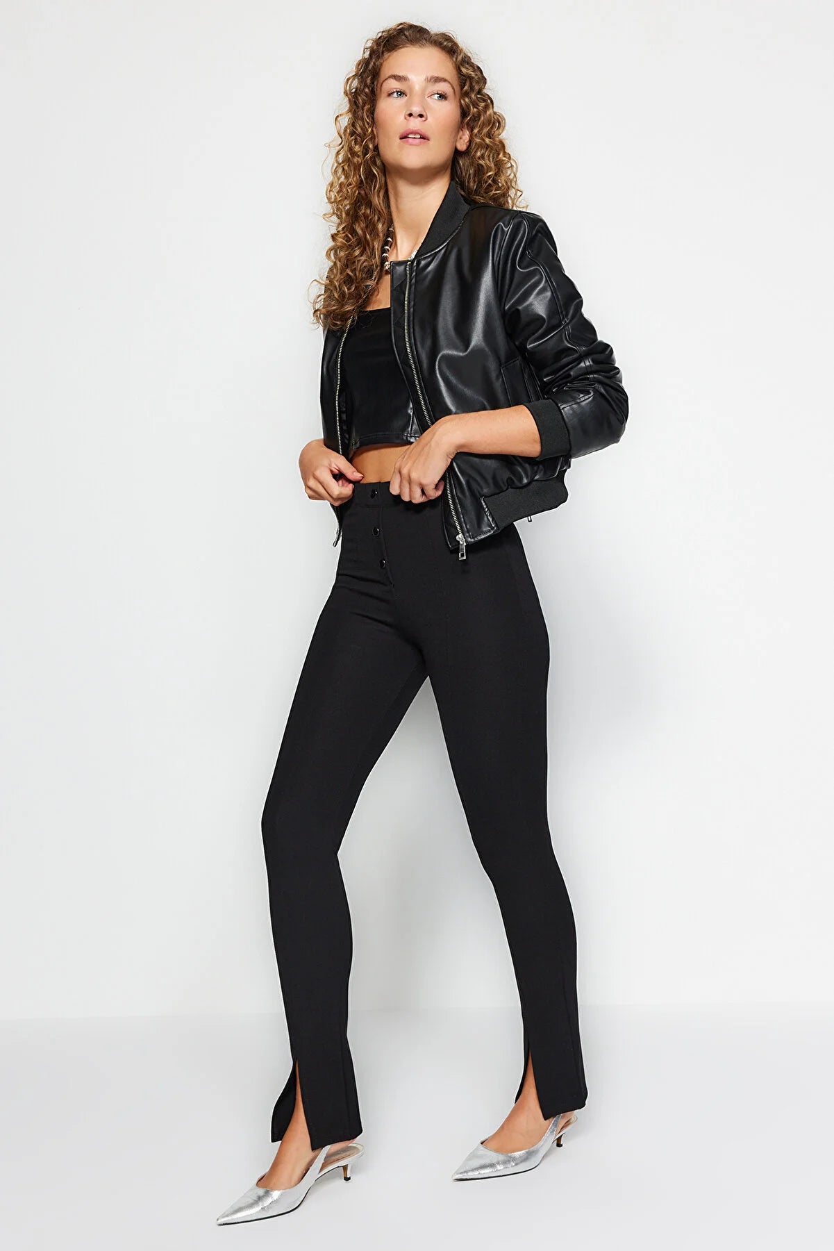 Women's Black Lifting Buttoned High-Waist Leggings