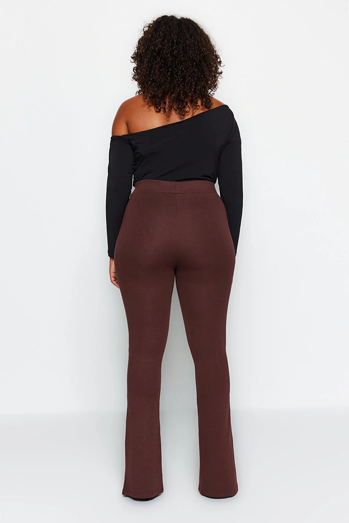 Women's Brown Rib-Stitch Detailed-Slit Leggings