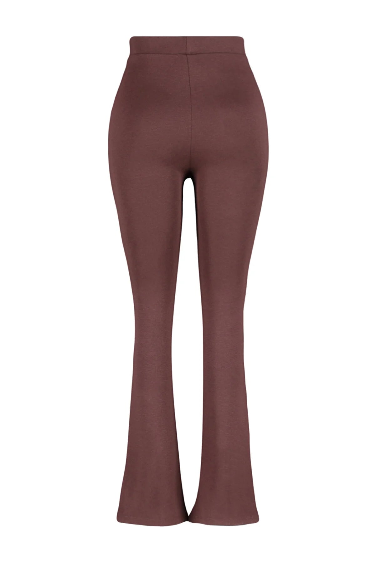 Women's Brown Rib-Stitch Detailed-Slit Leggings