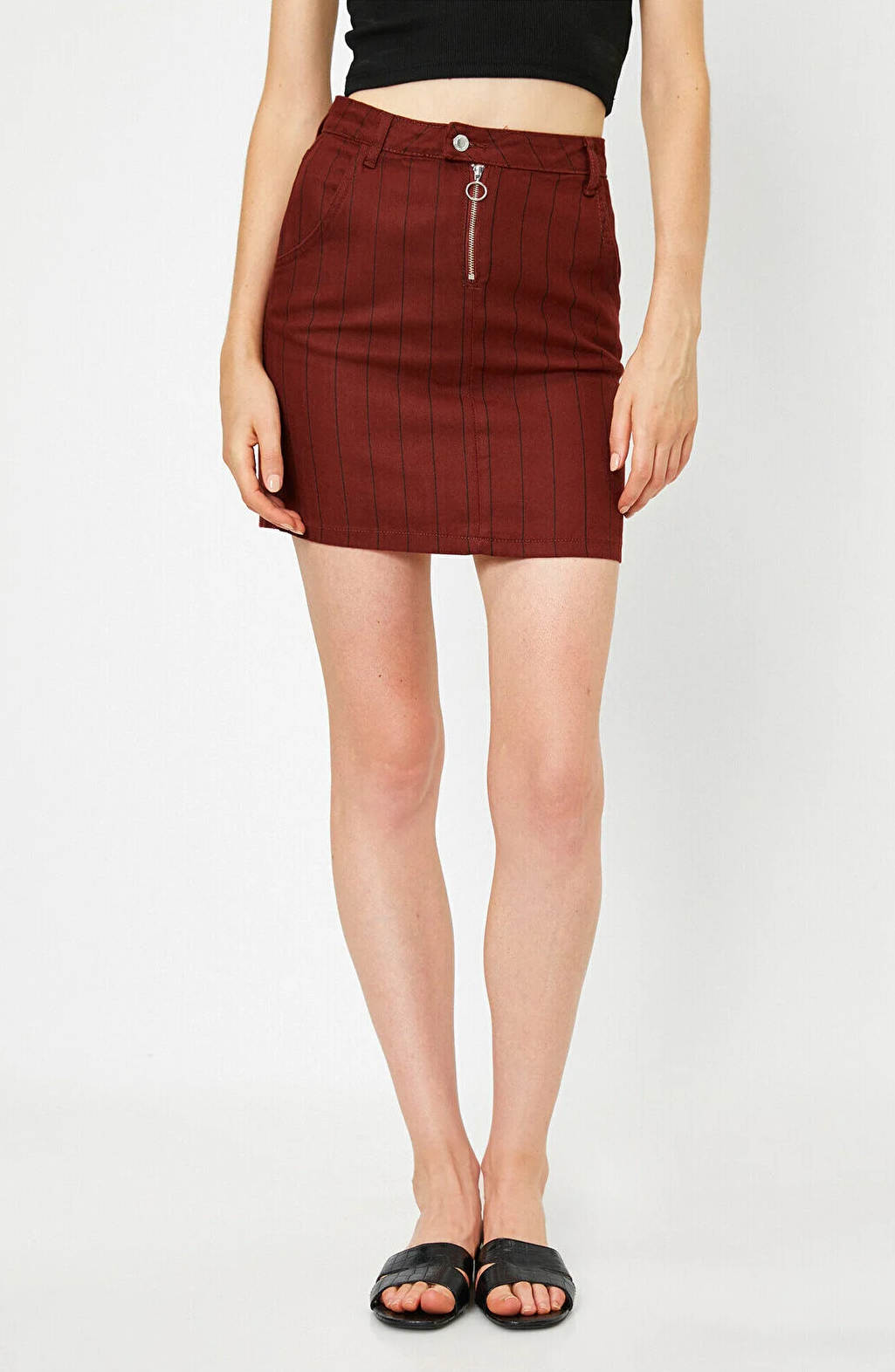 Women's Zipper Detailed Striped Mini Skirt