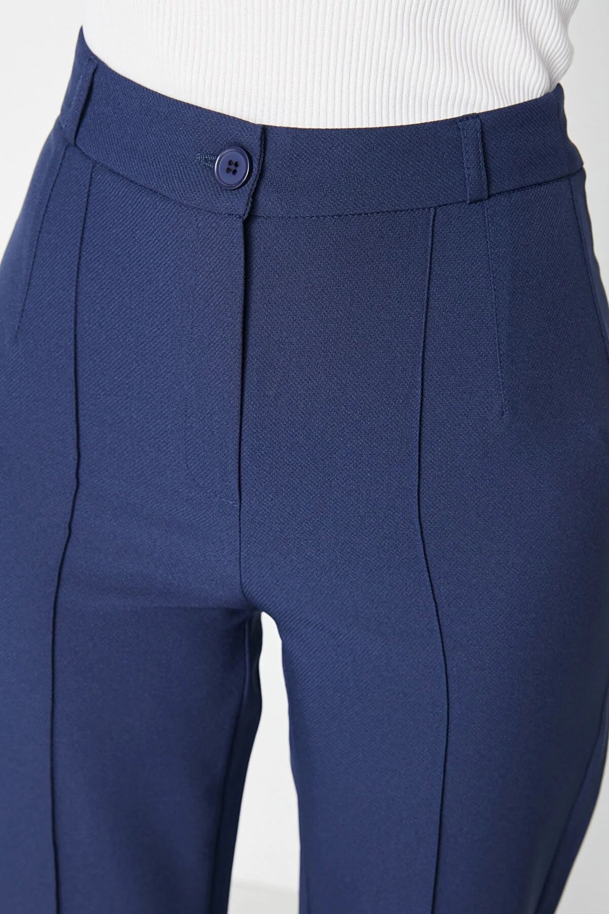 Women's Straight High-Waist Navy Blue Pants