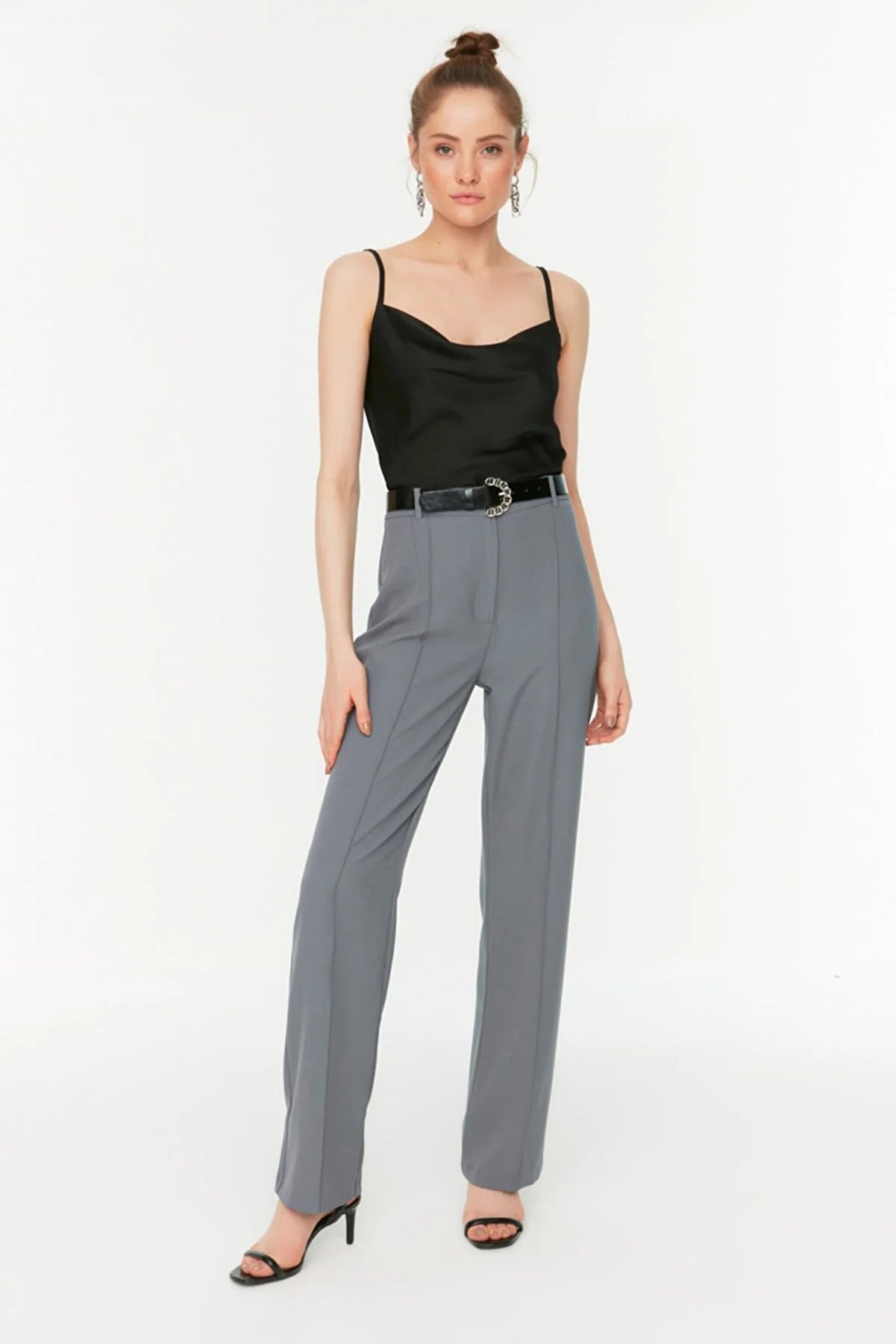 Women's Straight High-Waist Gray Pants