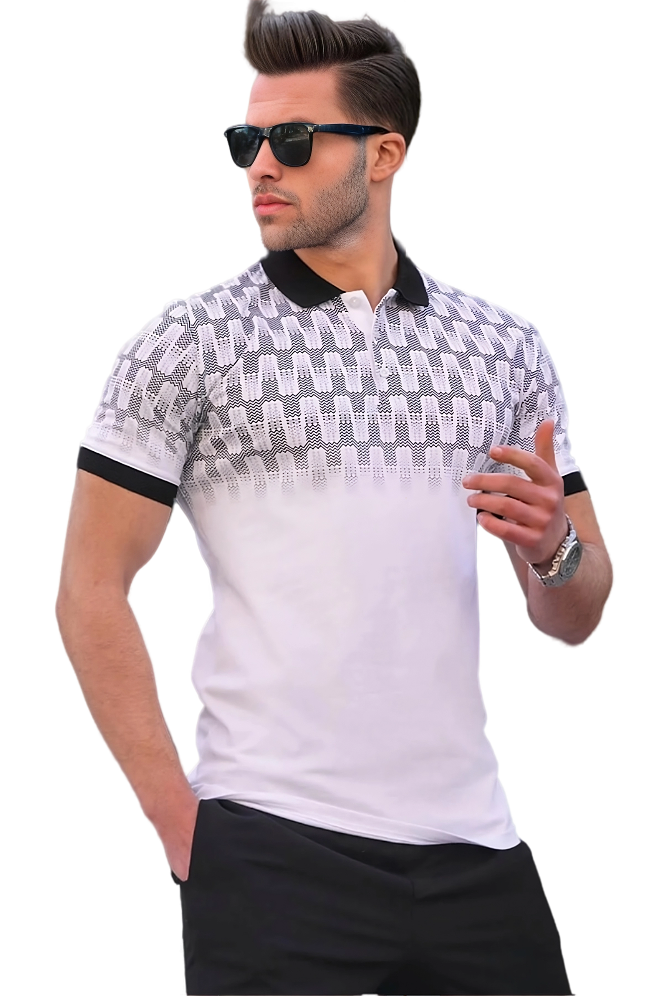 Slim Fit White Patterned Men's Polo T-Shirt