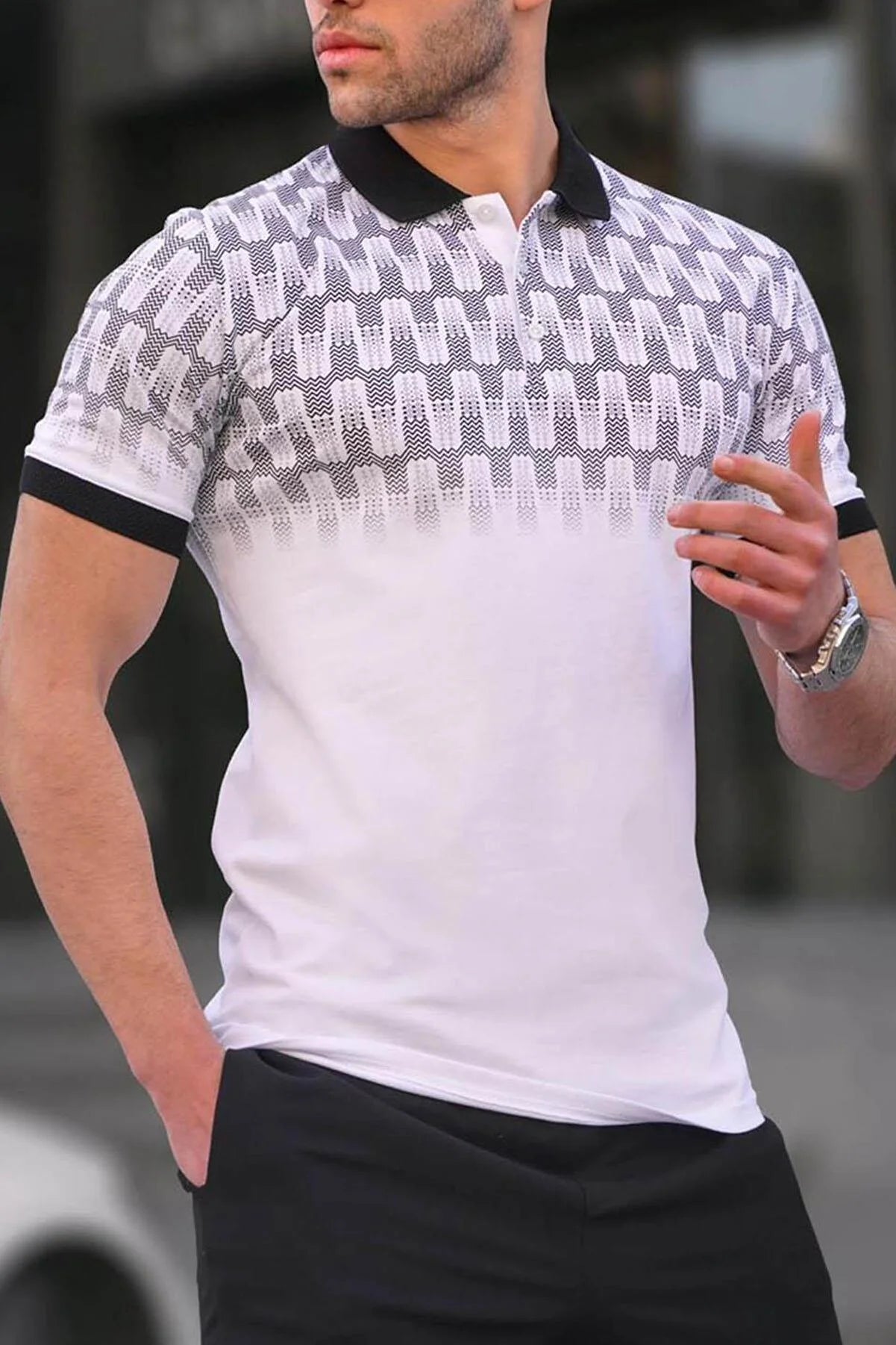 Slim Fit White Patterned Men's Polo T-Shirt