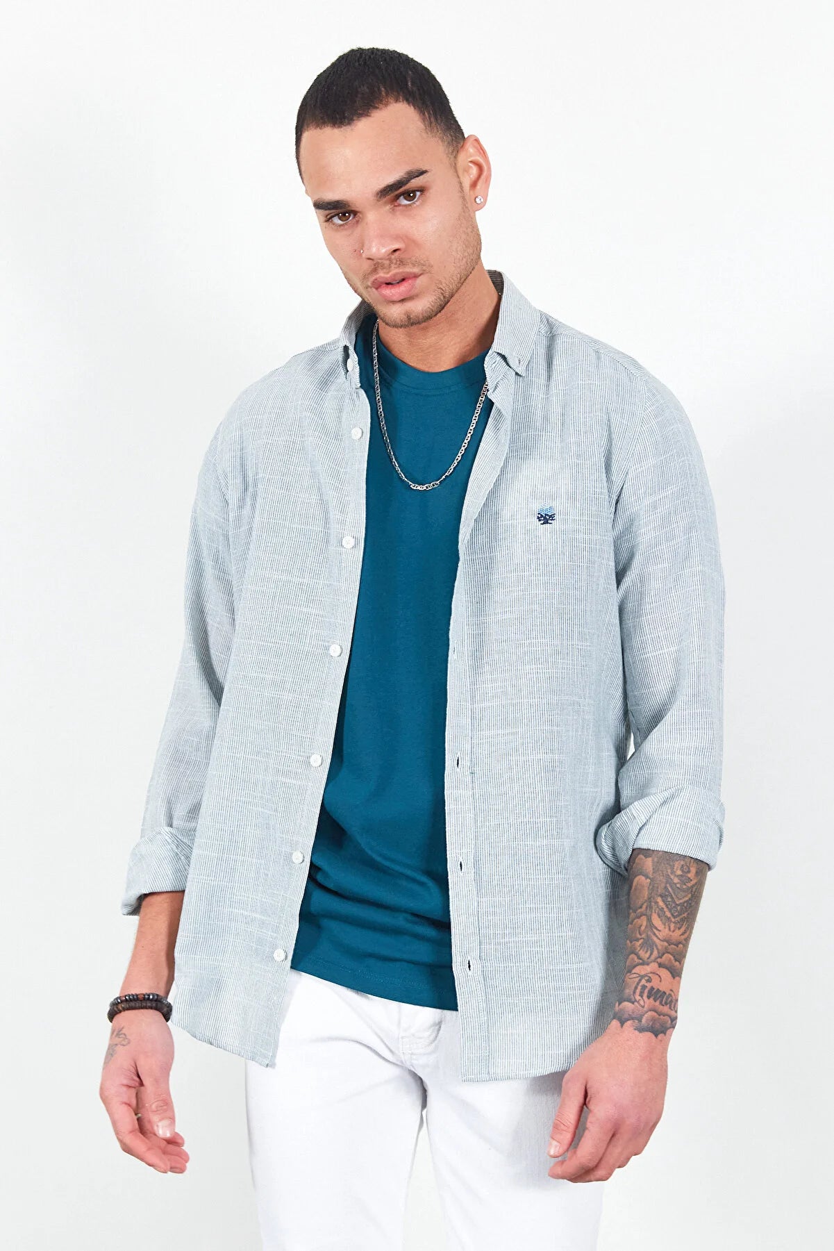 Men’s Buttoned Greenish Blue Shirt