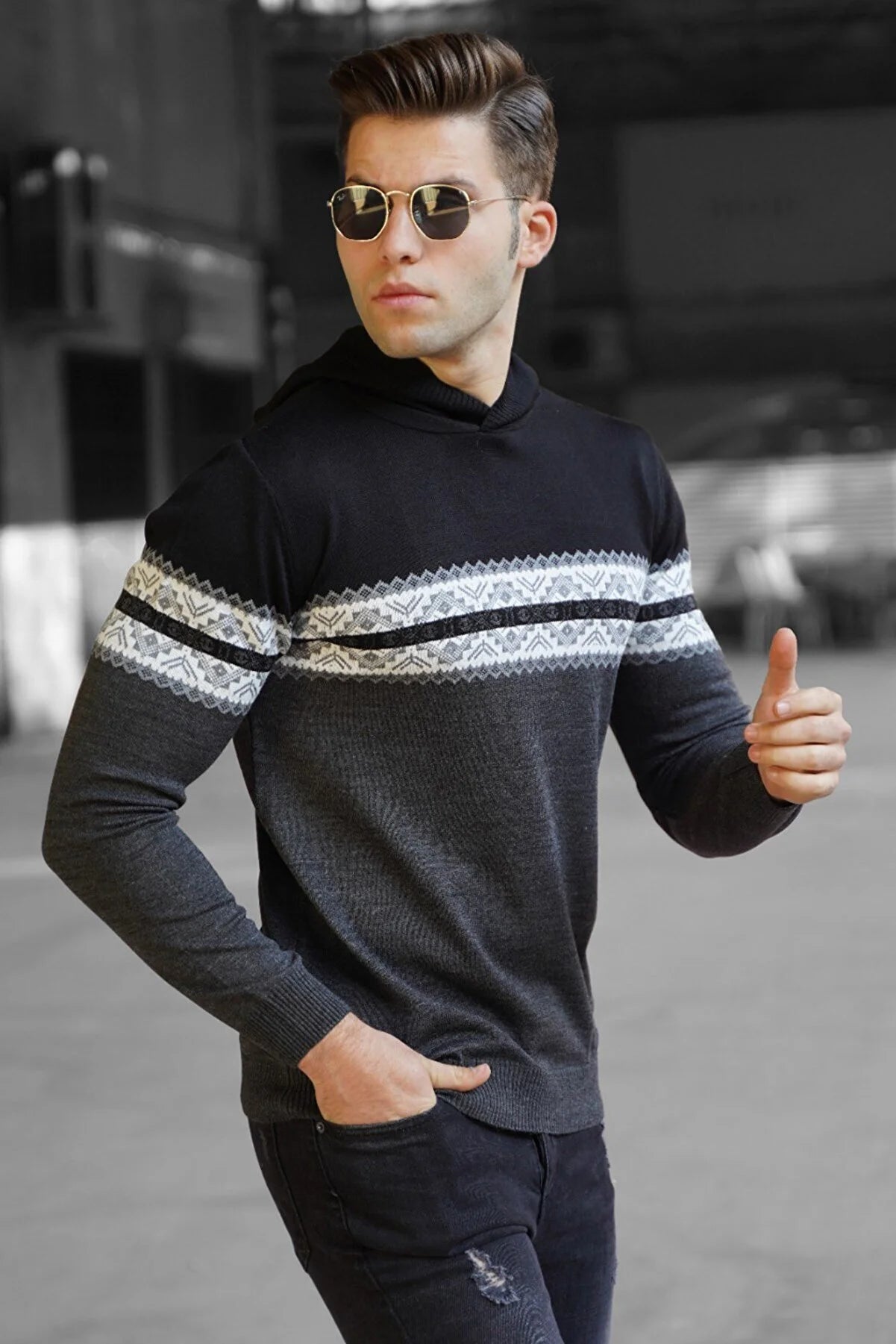 Men's Black Hooded Sweater