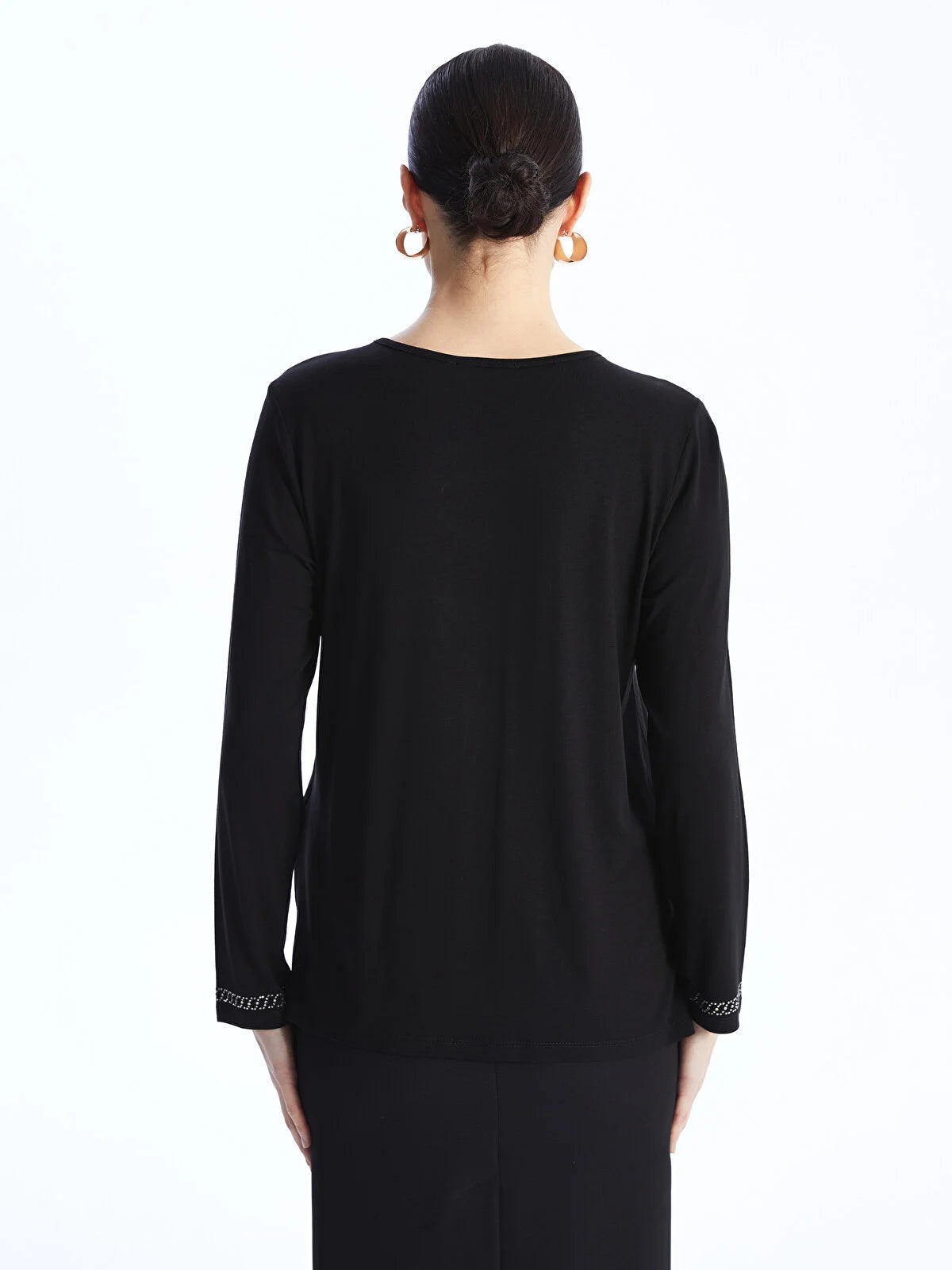 Women's Black V-Neck Long Sleeve Blouse