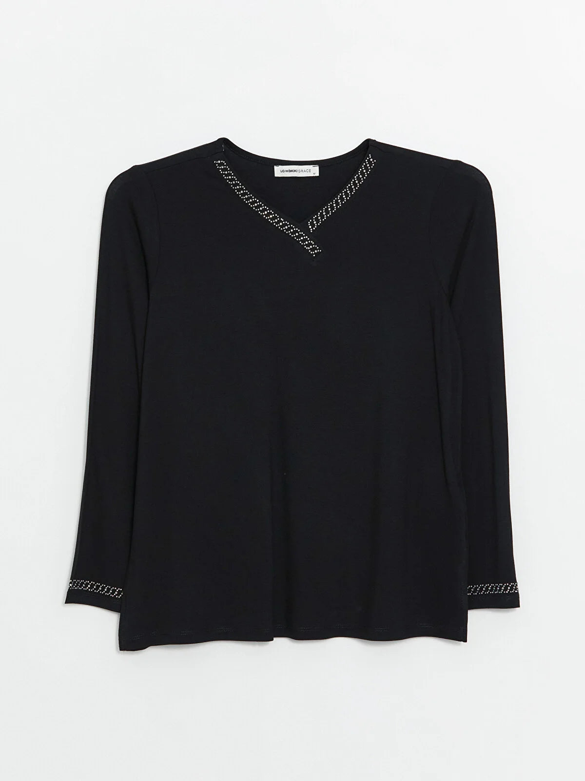 Women's Black V-Neck Long Sleeve Blouse