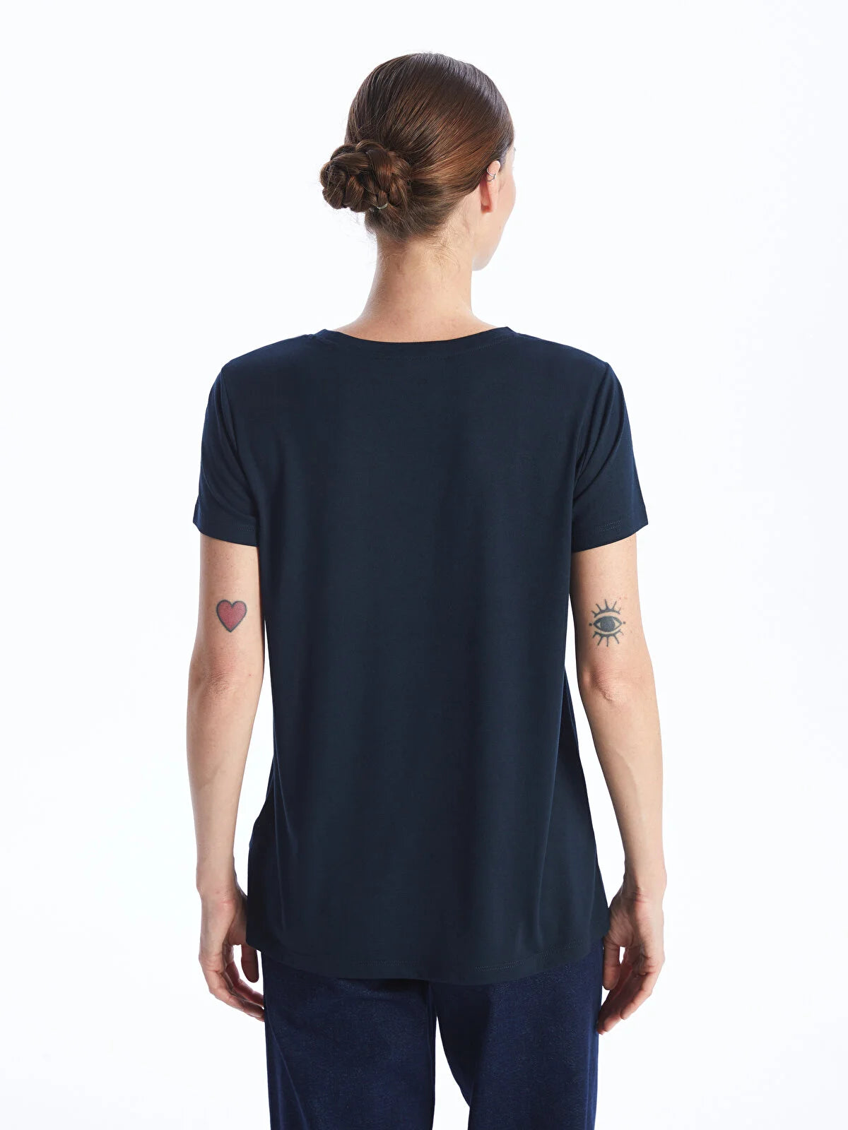 Women's Navy Blue Classic Crew Neck Short Sleeve T-Shirt