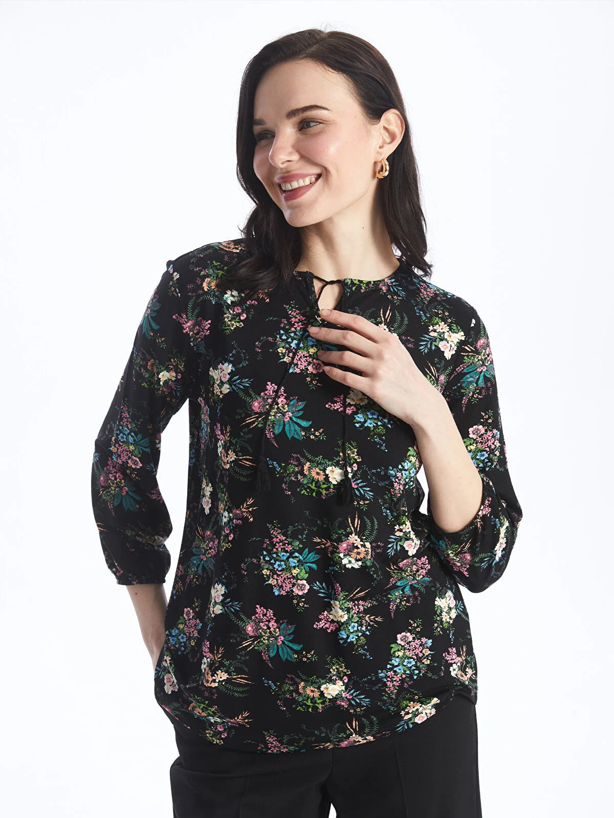 Women's Tie-Up Collar Floral Blouse