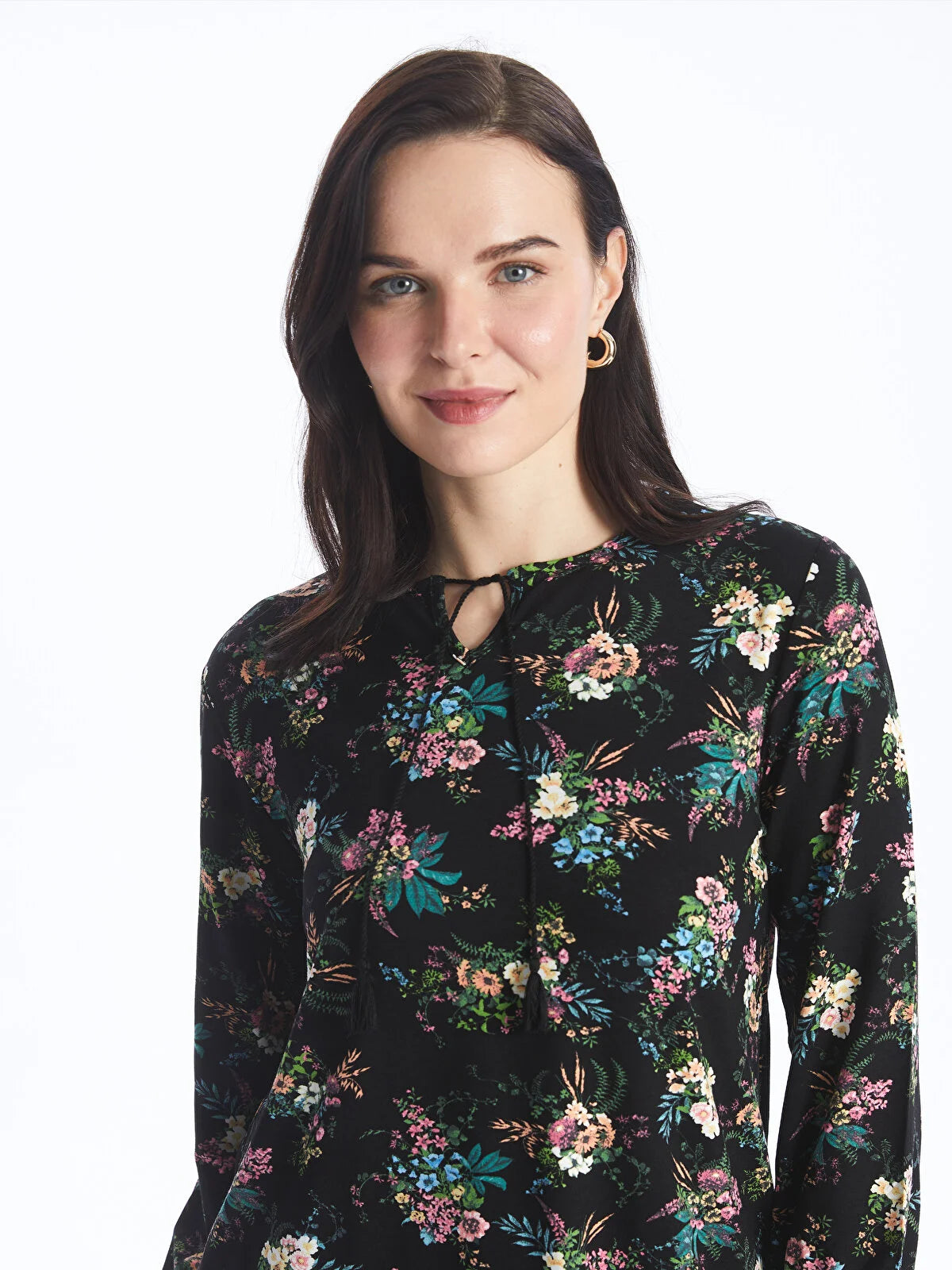 Women's Tie-Up Collar Floral Blouse