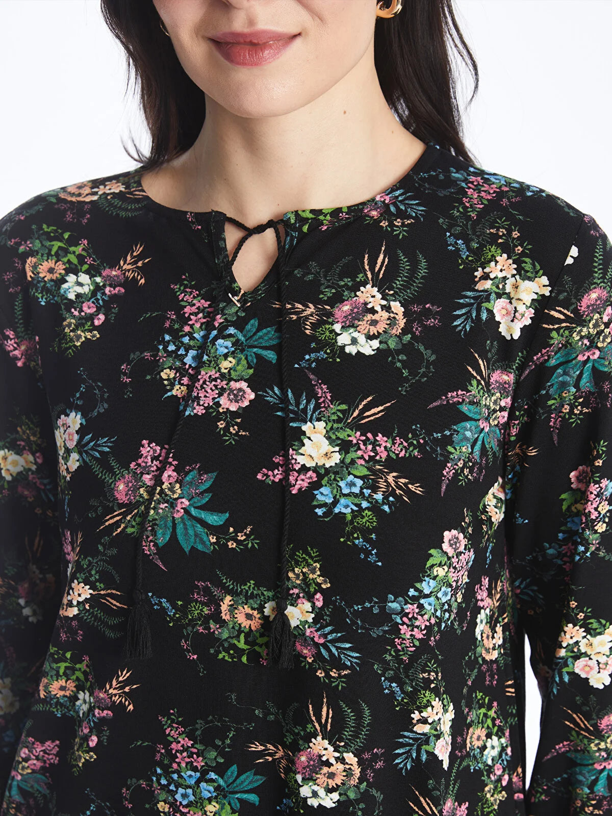 Women's Tie-Up Collar Floral Blouse