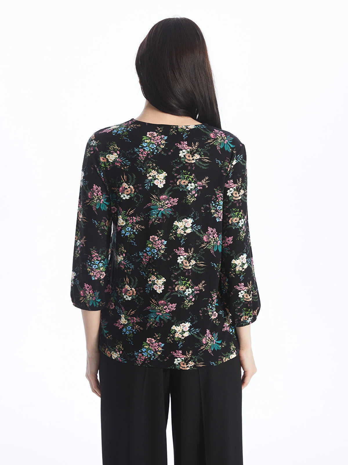 Women's Tie-Up Collar Floral Blouse