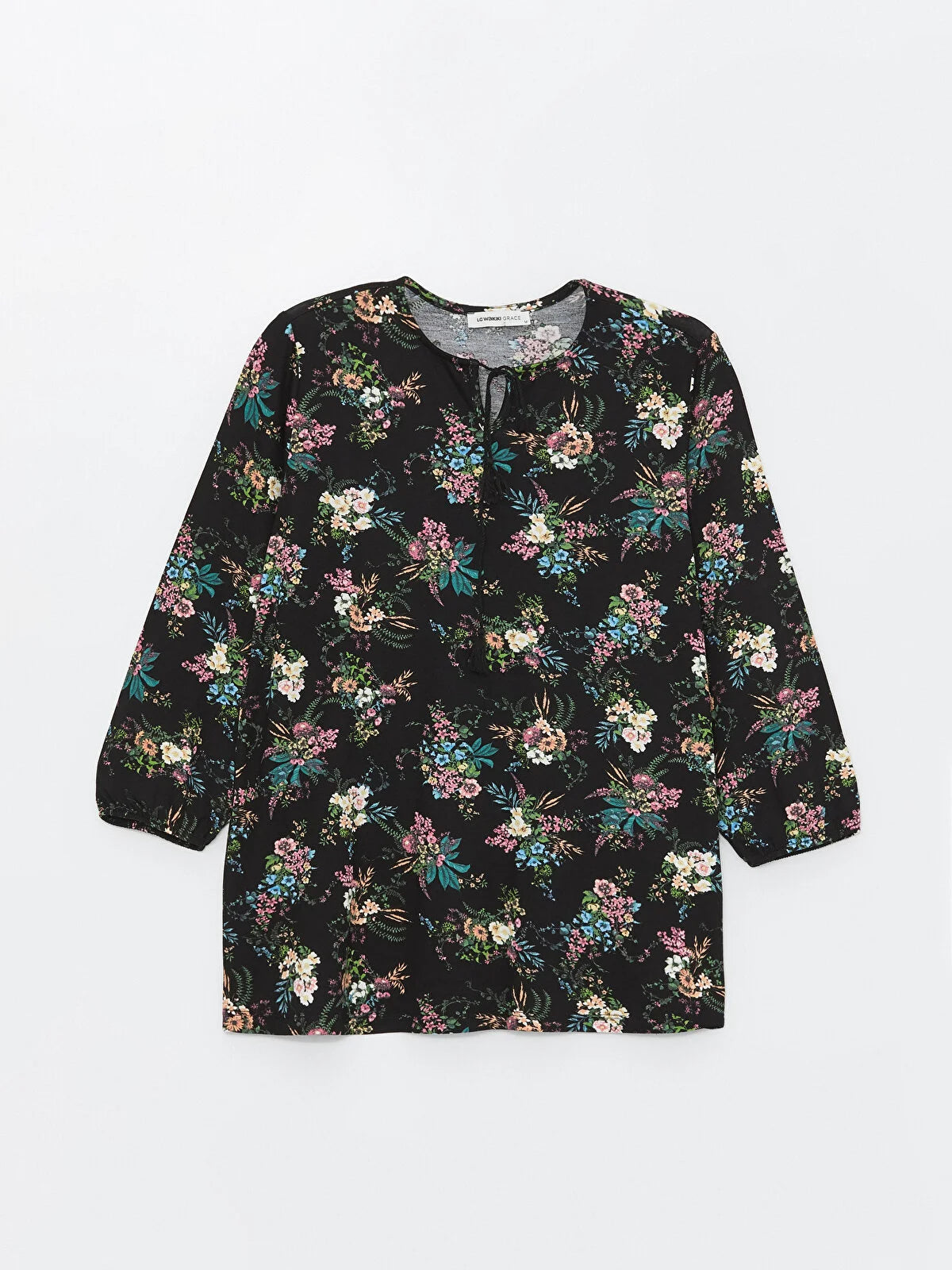 Women's Tie-Up Collar Floral Blouse