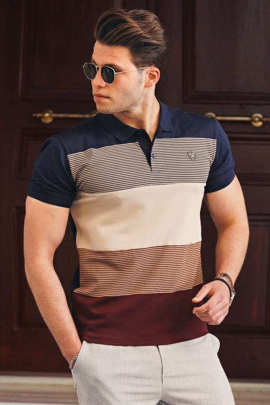 Men's Slim Fit  95% Cotton Striped Polo T-Shirt